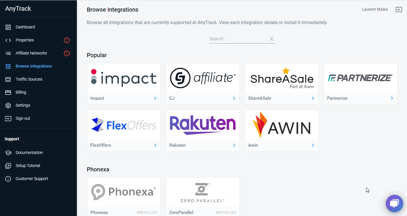 AnyTrack Affiliate Networks Catalog
