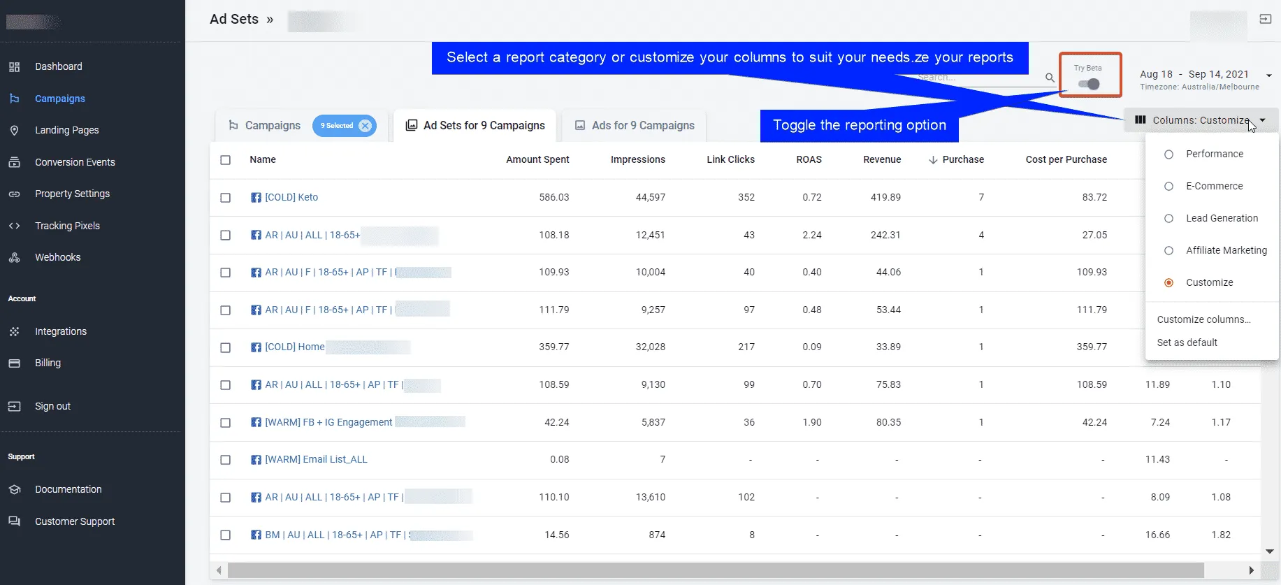 discover the facebook ads reporting options